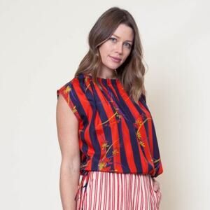 RAQUEL ALLEGRA Kimono silk gathered back top floral stripe brand sz 1 US S